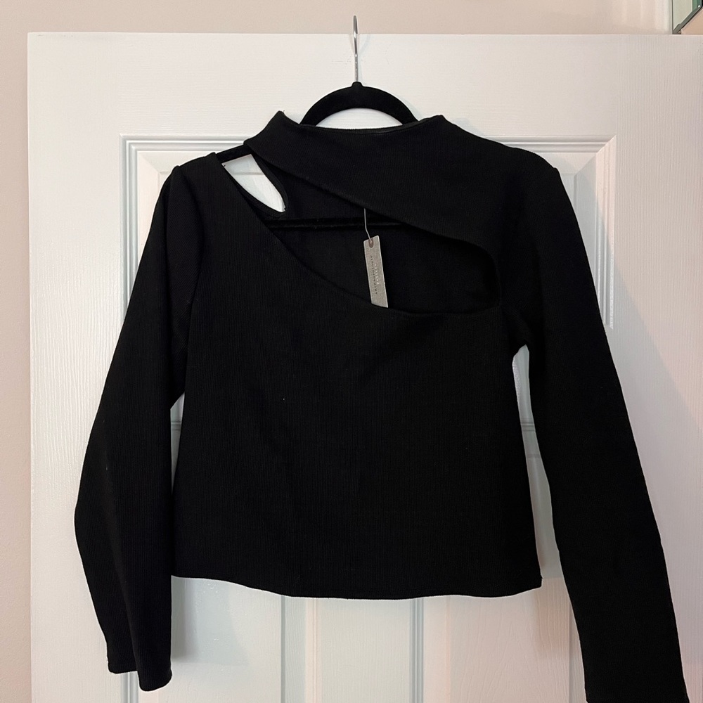 Anthropologie Black Asymmetrical Long Sleeve Top